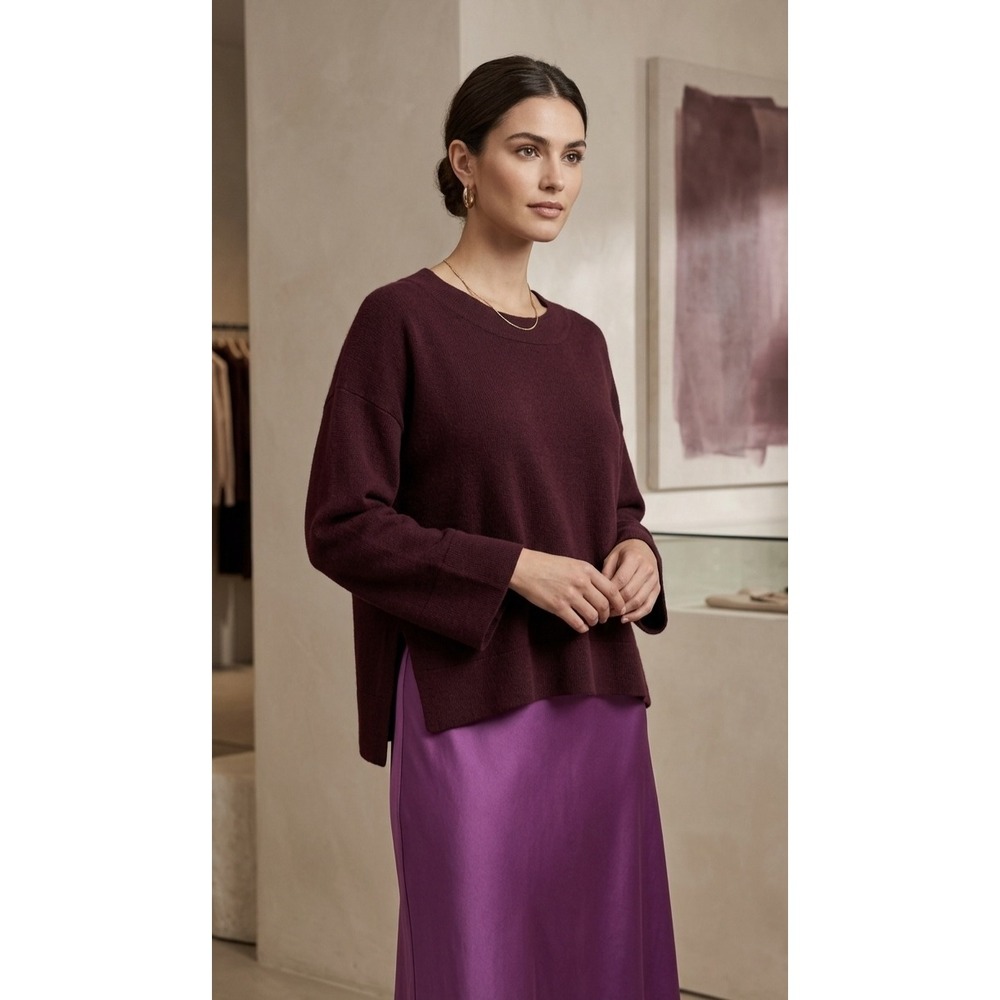 KOBI HALPERIN Burgundy Wool Blend Crew Neck Sweater Size L 224